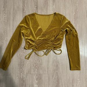 Gold Velvet Long Sleeve Crop Top